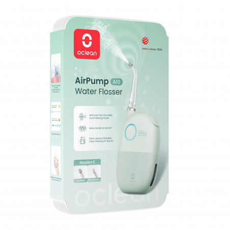 Зъбен душ Oclean AirPump A10, 3 режима, 2 накрайника, Автономия 40 дни, IPX7, USB-C, Зелен