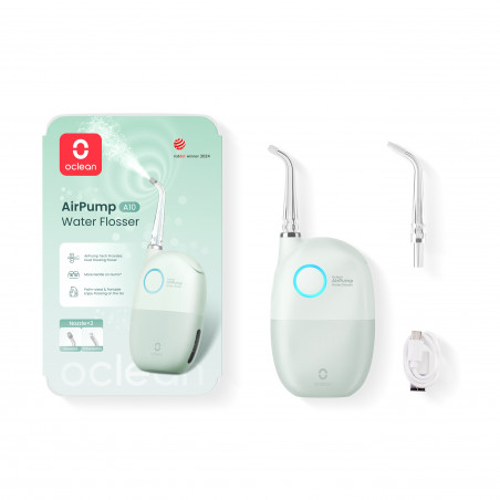 Зъбен душ Oclean AirPump A10, 3 режима, 2 накрайника, Автономия 40 дни, IPX7, USB-C, Зелен
