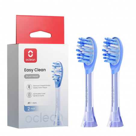 Комплект 2 бр резервни глави за четка за зъби Oclean Easy Clean P1K1, Твърди, Силиконово покритие, Син