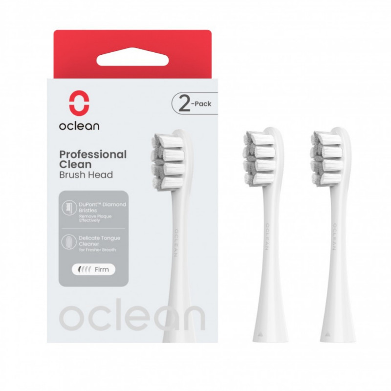 Комплект 2 бр резервни глави за електрическа четка за зъби Oclean Professional Clean Brush Head, Твърда, DuPont влакна, Грижа за езика, Сив