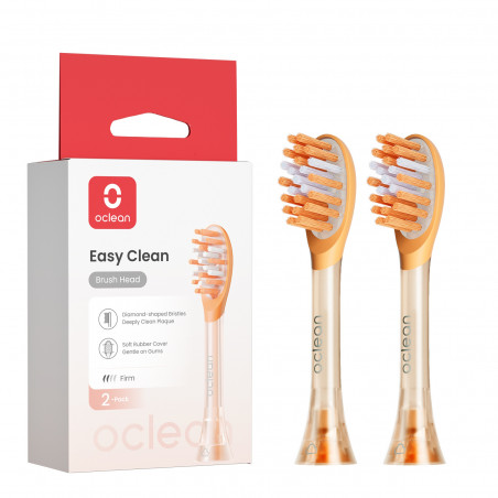 Комплект 2 бр резервни глави за четка за зъби Oclean Easy Clean P1K2, Твърди, Силиконово покритие, Оранжев