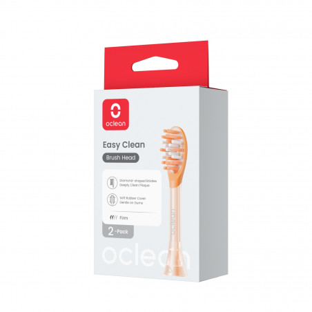 Комплект 2 бр резервни глави за четка за зъби Oclean Easy Clean P1K2, Твърди, Силиконово покритие, Оранжев