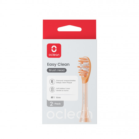 Комплект 2 бр резервни глави за четка за зъби Oclean Easy Clean P1K2, Твърди, Силиконово покритие, Оранжев