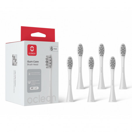 Комплект 6 бр резервни глави за електрическа четка за зъби Oclean Gum Care Brush Head, Мека, Двустранно заострени влакна, Бял