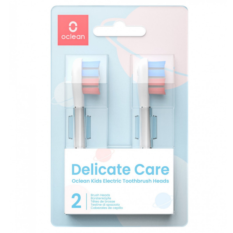 Комплект 2 бр резервни глави за електрическа четка за зъби Oclean Delicate Care Brush Head, Мека, За деца, DuPont влакна с флуроид, Бял