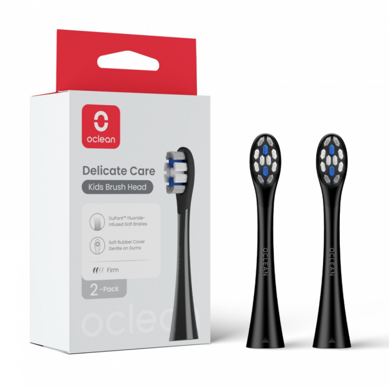 Комплект 2 бр резервни глави за електрическа четка за зъби Oclean Delicate Care Brush Head, Мека, За деца, DuPont влакна с флуроид, Черен