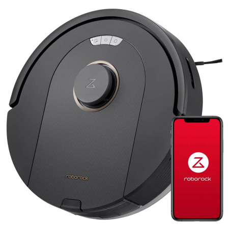 Прахосмукачка робот Roborock Q5 Pro, 59W, 5500 Pa, 770 мл, Wi-Fi, Сухо и мокро почистване, PreciSense LiDAR, Гласов контрол, Авто. презареждане, Черен