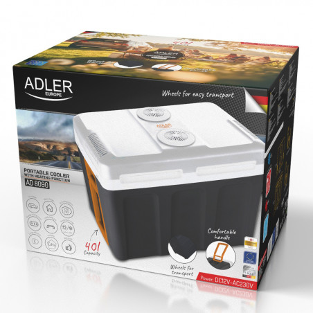 Хладилна кутия Adler AD 8090, 40 л, 58 W, 12/220/240V, Климатичен клас N, Специална изолация C5H10, Сив