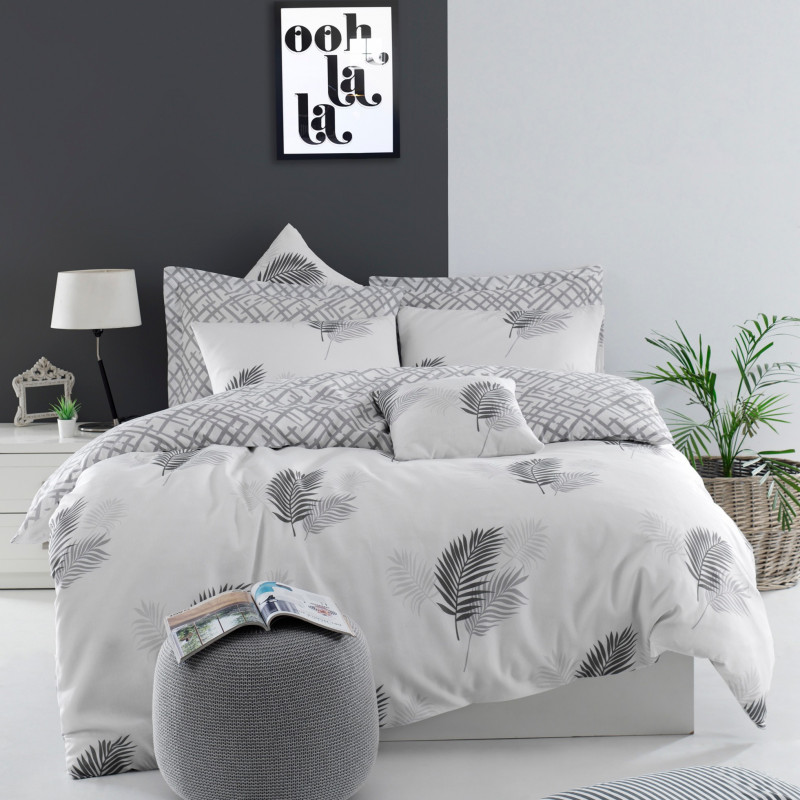 Спален комплект Eponj Home 143EPJ4809, 65% памук, 35% полиестер, 3 части, Завивка 200х220 см, 2 Калъфки 50х70 см, Сив/бял