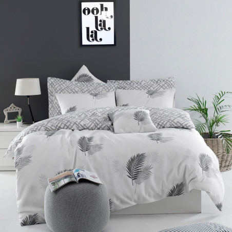 Спален комплект Eponj Home 143EPJ4809, 65% памук, 35% полиестер, 3 части, Завивка 200х220 см, 2 Калъфки 50х70 см, Сив/бял