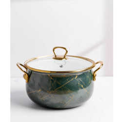 Тенджера Goldmann GM 8017-26G, 8.5л, 26х16 см, Емайлирана, Индукция, Стъклен капак, Изумрудено зелено