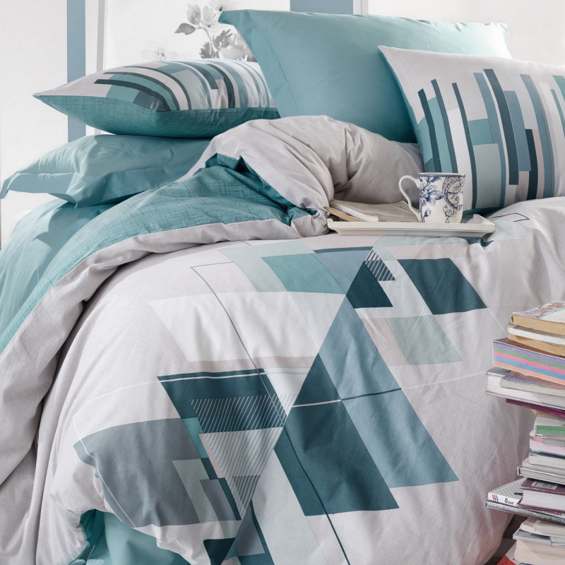 Спален комплект Cotton Box 129CTN2373, 100% памук, З части, Завивка 160х220 см, Чаршаф 160х240 см, Калъфка 50х70 см, Бял/зелен