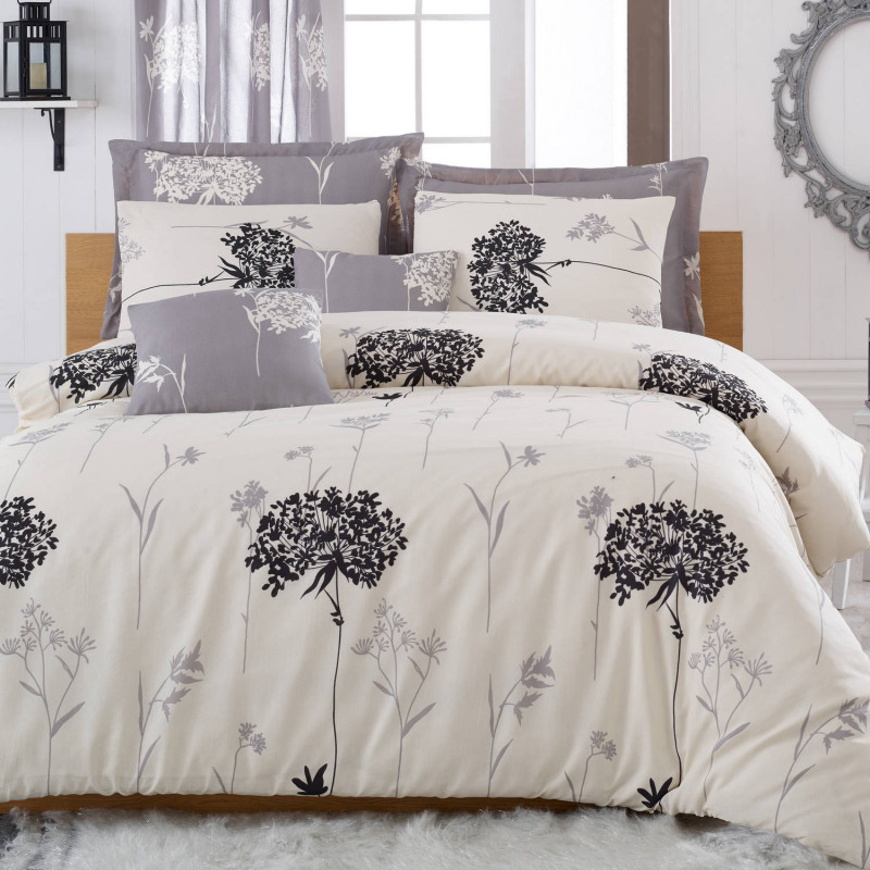 Спален комплект Eponj Home 143EPJ1451, 65% памук, 35% полиестер, 4 части, Завивка 200х220 см, Чаршаф 220х240 см, Калъфка 50х70 см, Бежов/сив