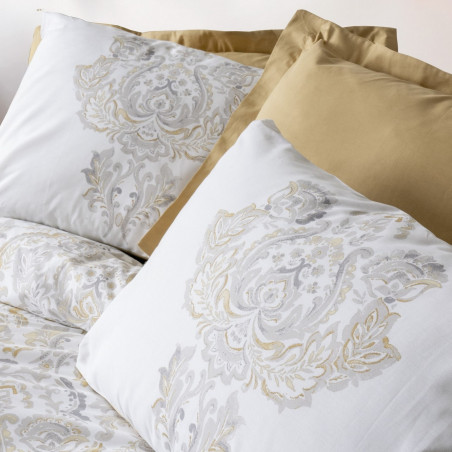 Спален комплект Cotton Box 129CTN4458, 100% памук, 4 части, Завивка 200х220 см, Чаршаф 240х260 см, Калъфка 50х70 см, Сив/горчица