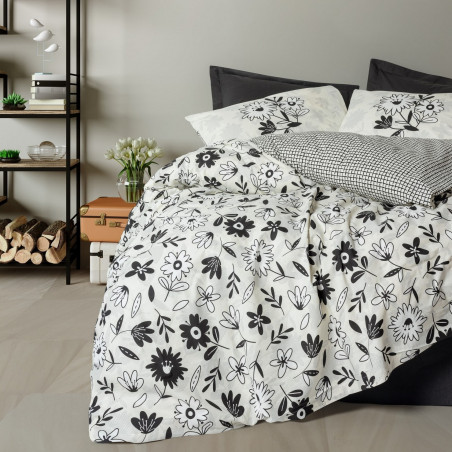 Спален комплект Cotton Box 129CTN4831, 100% памук, 4 части, Завивка 200х220 см, Чаршаф 240х260 см, Калъфка 50х70 см, Бял/черен