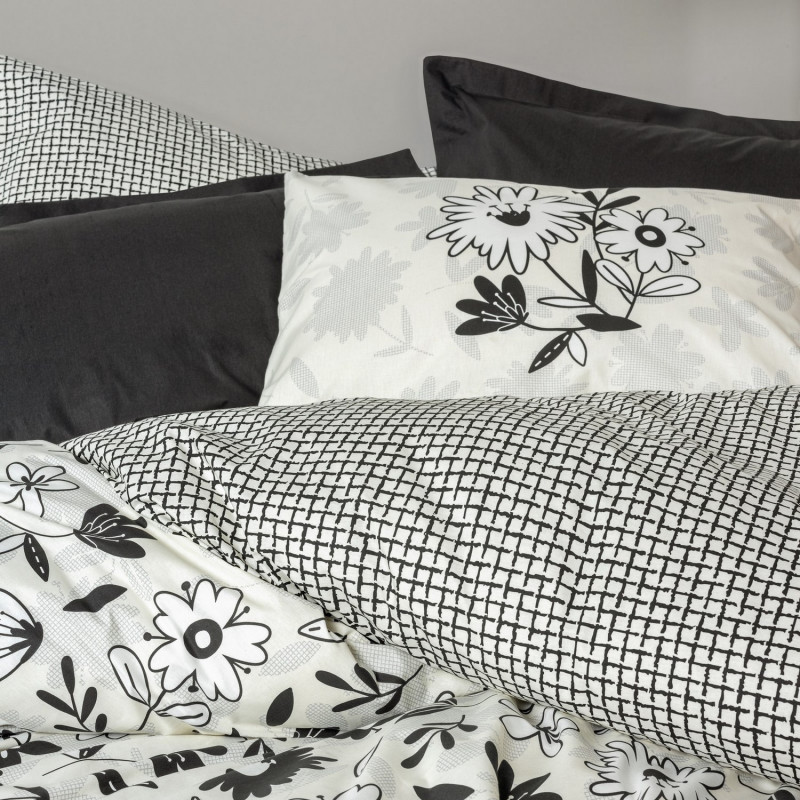 Спален комплект Cotton Box 129CTN4831, 100% памук, 4 части, Завивка 200х220 см, Чаршаф 240х260 см, Калъфка 50х70 см, Бял/черен