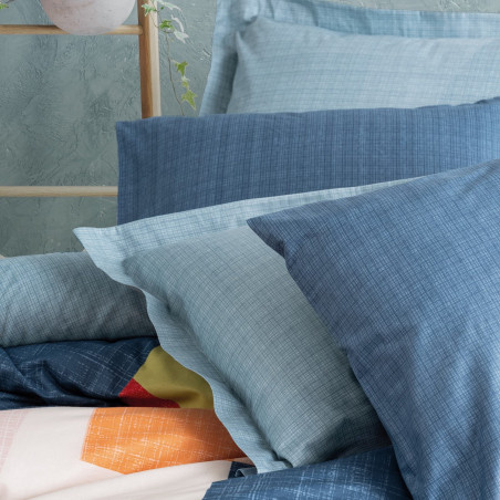 Спален комплект Cotton Box 129CTN4405, 100% памук, 4 части, Завивка 200х220 см, Чаршаф 240х260 см, Калъфка 50х70 см, Син/оранжев