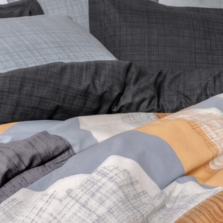 Спален комплект Cotton Box 129CTN4490, 100% памук, 4 части, Завивка 200х220 см, Чаршаф 240х260 см, Калъфка 50х70 см, Сив/оранжев
