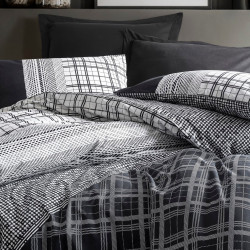 Спален комплект Cotton Box 129CTN2580, 100% памук, 3 части, Завивка 160х220 см, Чаршаф 160х240 см, Калъфка 50х70 см, Черен/сив