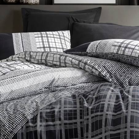 Спален комплект Cotton Box 129CTN2580, 100% памук, 3 части, Завивка 160х220 см, Чаршаф 160х240 см, Калъфка 50х70 см, Черен/сив
