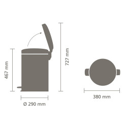 Кош за боклук с педал Brabantia NewIcon 649046, 20 л, Плавно затваряне, Противоплъзгаща основа, Устойчив на пръстови отпечатъци, Инокс/Мат