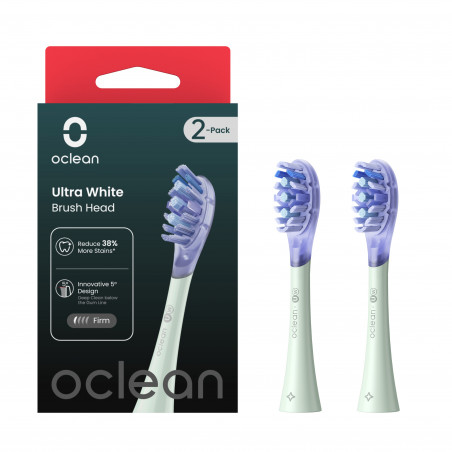 Комплект 2 бр резервни глави за електрическа четка за зъби Oclean Ultra White Brush Head, Твърда, За Избелване, DuPont, FlexFit, 2 бр, Зелен