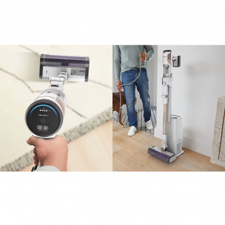Вертикална прахосмукачка Shark IW3612EU, 240W, 0.42 л, 3 настройки, LED дисплей, Сензори за откриване на невидими замърсявания, Антиалергенно уплътнение, LED, Бял/златист