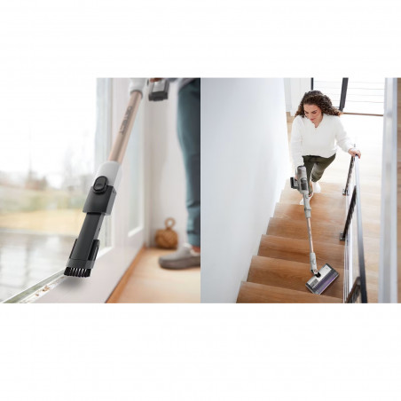 Вертикална прахосмукачка Shark IW3612EU, 240W, 0.42 л, 3 настройки, LED дисплей, Сензори за откриване на невидими замърсявания, Антиалергенно уплътнение, LED, Бял/златист