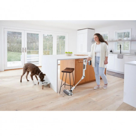 Вертикална прахосмукачка Shark IW3612EU, 240W, 0.42 л, 3 настройки, LED дисплей, Сензори за откриване на невидими замърсявания, Антиалергенно уплътнение, LED, Бял/златист