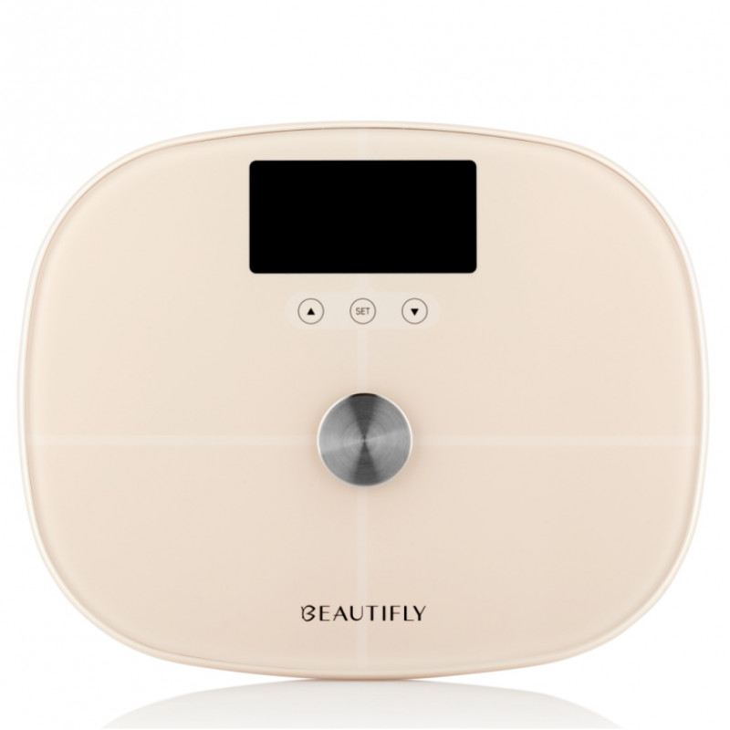 Кантар Beautifly SlimSense, До 180 кг, Режим за спортисти, 9 профила, Проследяване на напредъка, LCD, Анализ на телесен състав, Бежов
