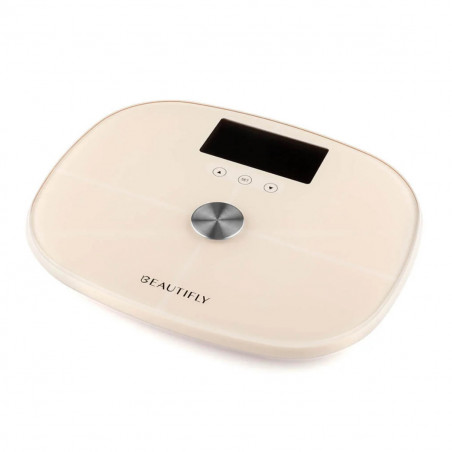 Кантар Beautifly SlimSense, До 180 кг, Режим за спортисти, 9 профила, Проследяване на напредъка, LCD, Анализ на телесен състав, Бежов