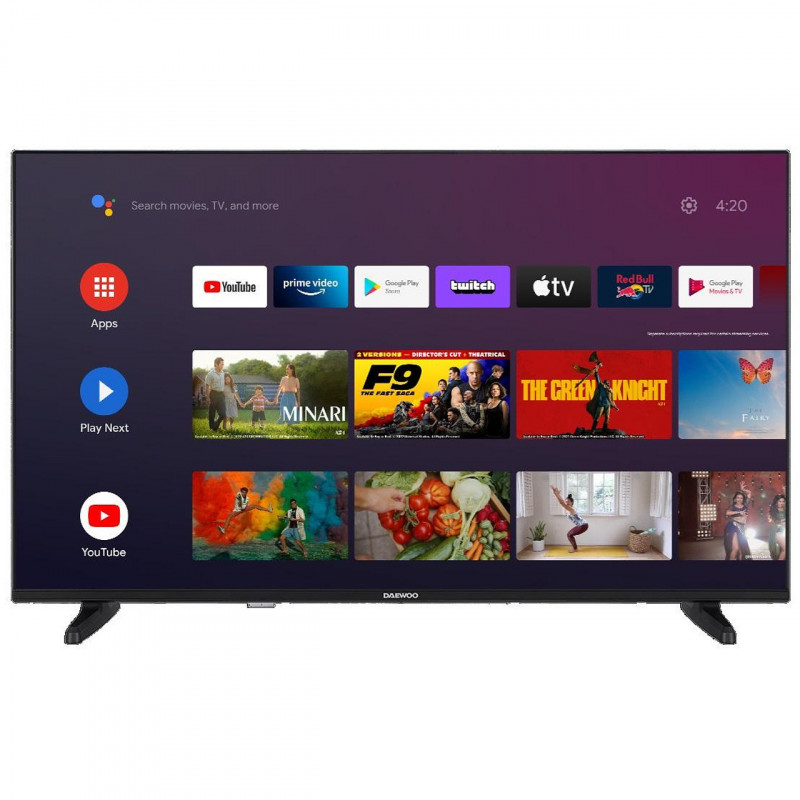 Телевизор Daewoo 43DM63FA, 43", 108 см, FULL HD 1920x1080, Клас E, Android, Wi-Fi, Bluetooth, Черен