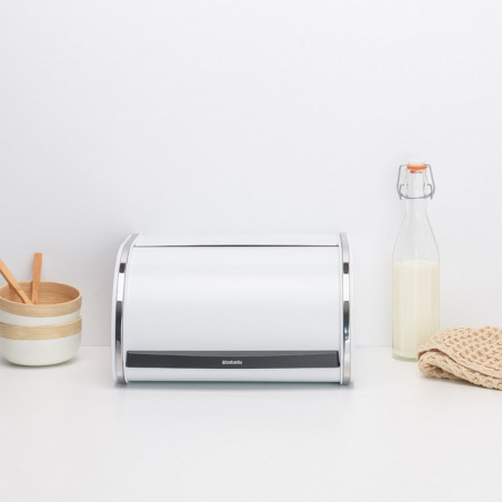 Кутия за хляб Brabantia Roll Top 1003254, 11 л, 31.6x26.5 см, Специална структура, Бял/Инокс