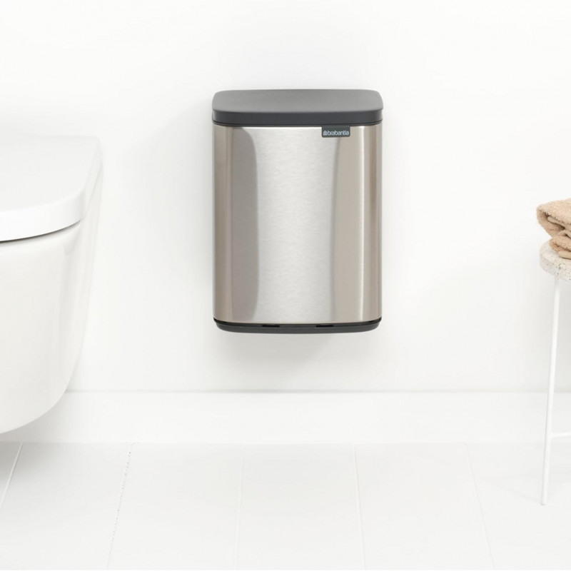 Кош за боклук Brabantia Bo Small 1006632, 7 л, Плавно и безшумно отваряне, Противоплъзгаща основа, Устойчив на пръстови отпечатъци, Инокс/Мат