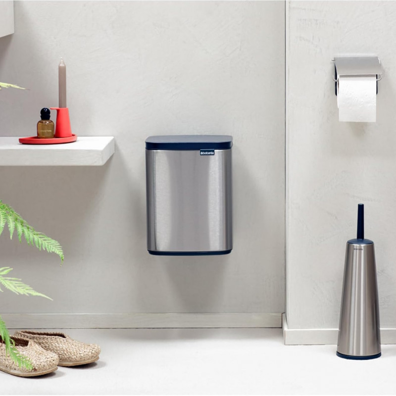 Кош за боклук Brabantia Bo Small 1006632, 7 л, Плавно и безшумно отваряне, Противоплъзгаща основа, Устойчив на пръстови отпечатъци, Инокс/Мат