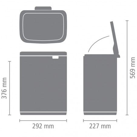 Кош за боклук Brabantia Bo Small 1008870, 12 л, Безшумно и плавно отваряне, Противоплъзгаща основа, Минерално покритие, Тъмносив