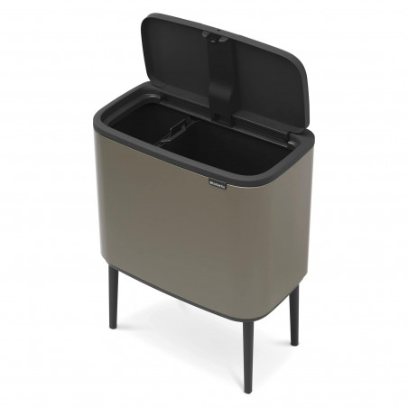 Кош за боклук Brabantia Bo Touch 651113, 11+23 л, Плавно и безшумно отваряне, Голям отвор, Сив