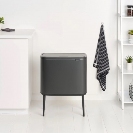 Кош за боклук Brabantia Bo Touch 1008855, 11+23 л, Плавно и безшумно отваряне, Голям отвор, Тъмносив