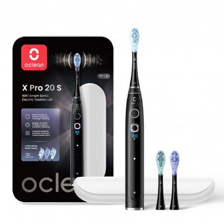 Електрическа четка за зъби Oclean X Pro 20 Set, AI, Maglev 4.0, 84000 об/мин, Wi-Fi, FlexFit, IPX7, Сигнал при пропусната зона, 40 дни автономност, Калъф, Черен