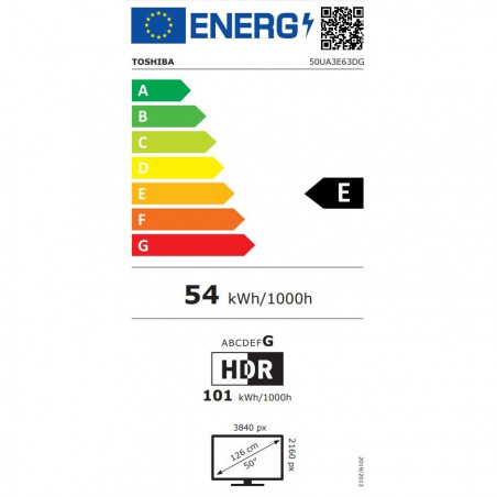 Телевизор Toshiba 50UA3E63DG, 50", 126 см, UHD-4K 3840x2160, Клас E, Android, Dolby Vision, TRU Flow, Черен