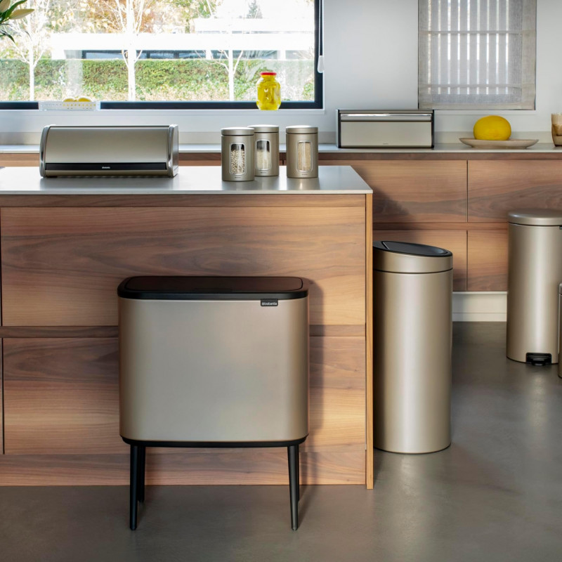 Кош за боклук Brabantia Bo Touch 1003214, 11+23 л, Плавно и безшумно отваряне, Голям отвор, Златен металик