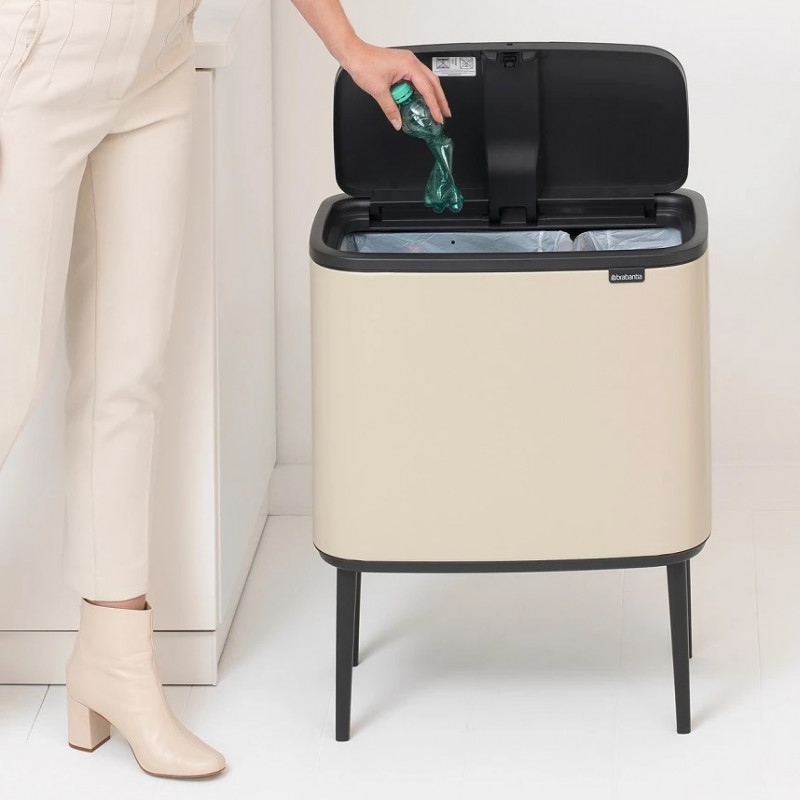 Кош за боклук Brabantia Bo Touch 1005547, 11+23 л, Плавно и безшумно отваряне, Голям отвор, Бежов