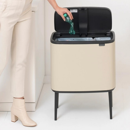 Кош за боклук Brabantia Bo Touch 1005547, 11+23 л, Плавно и безшумно отваряне, Голям отвор, Бежов