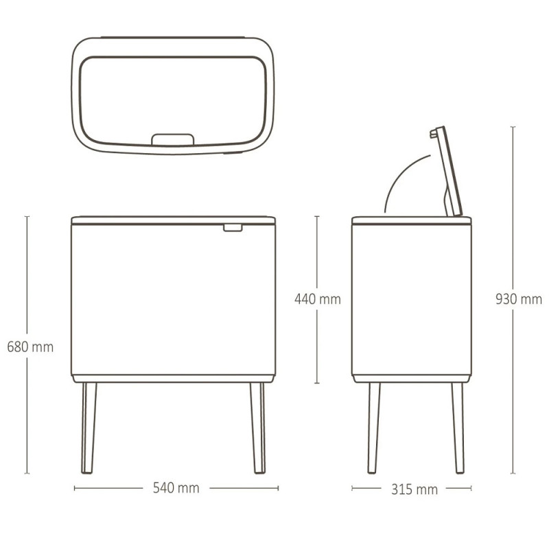 Кош за боклук Brabantia Bo Touch 1005547, 11+23 л, Плавно и безшумно отваряне, Голям отвор, Бежов