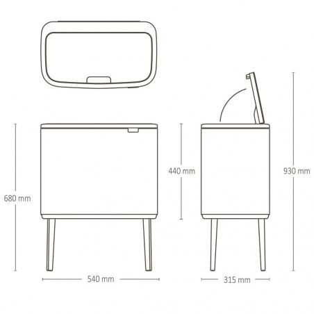 Кош за боклук Brabantia Bo Touch 1005547, 11+23 л, Плавно и безшумно отваряне, Голям отвор, Бежов