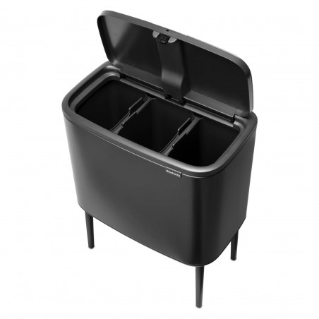 Кош за боклук Brabantia Bo Touch 1008857, 3x11 л, Плавно и безшумно отваряне, Голям отвор, Тъмносив