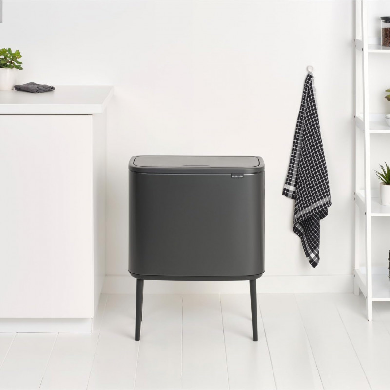 Кош за боклук Brabantia Bo Touch 1008857, 3x11 л, Плавно и безшумно отваряне, Голям отвор, Тъмносив