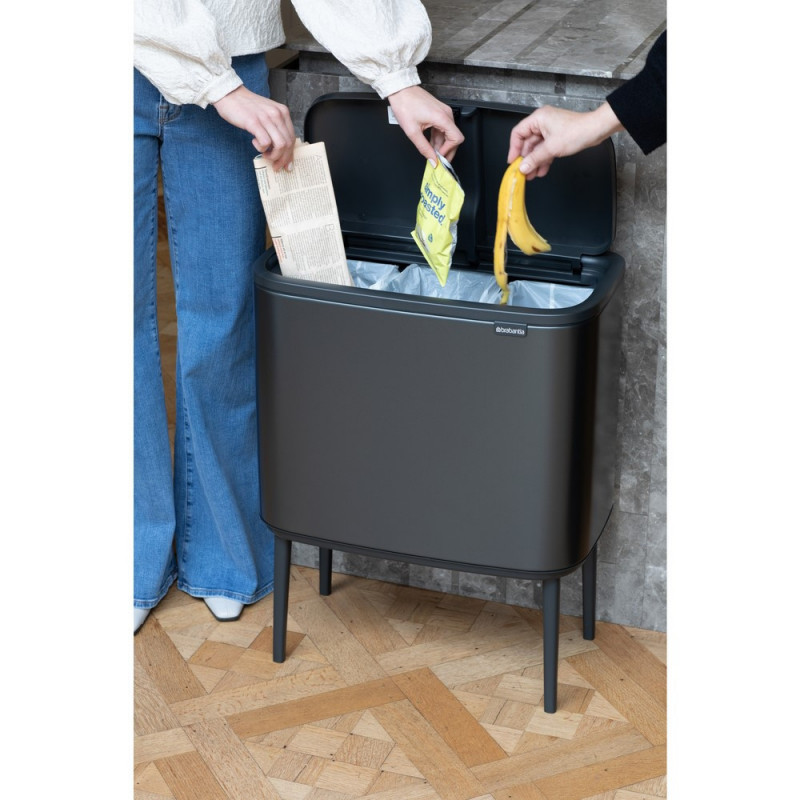 Кош за боклук Brabantia Bo Touch 1008857, 3x11 л, Плавно и безшумно отваряне, Голям отвор, Тъмносив