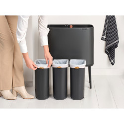 Кош за боклук Brabantia Bo Touch 1008857, 3x11 л, Плавно и безшумно отваряне, Голям отвор, Тъмносив