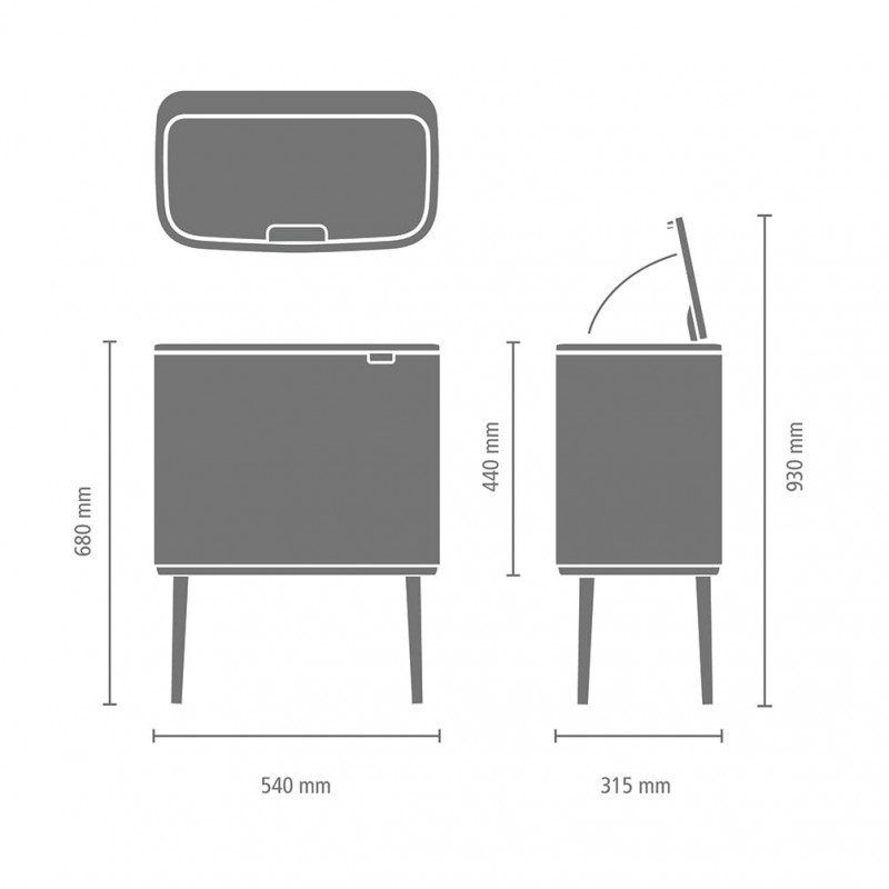 Кош за боклук Brabantia Bo Touch 1008857, 3x11 л, Плавно и безшумно отваряне, Голям отвор, Тъмносив